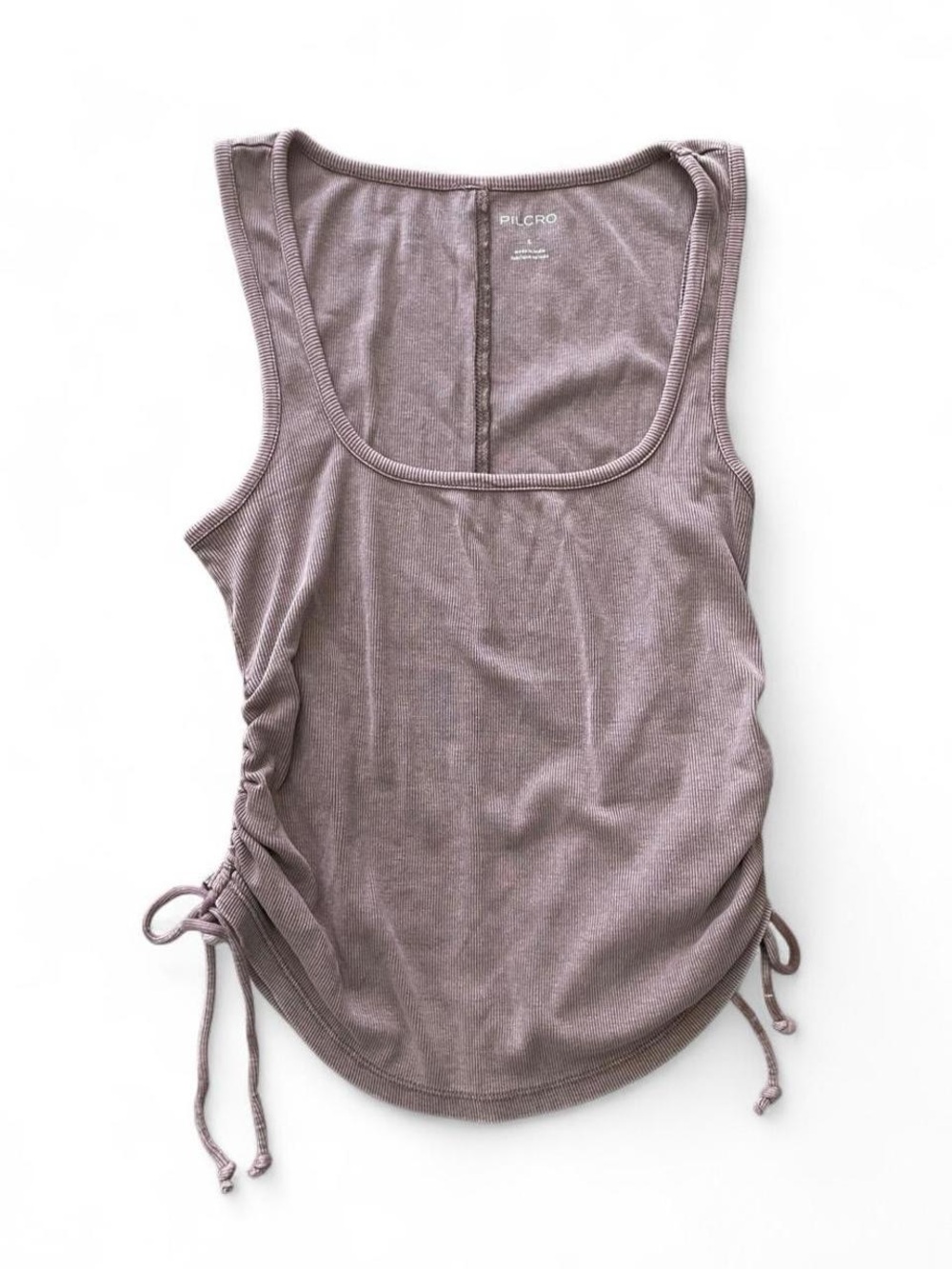 Pilcro Dusty Mauve Side-Ruched Scoop Neck Tank
